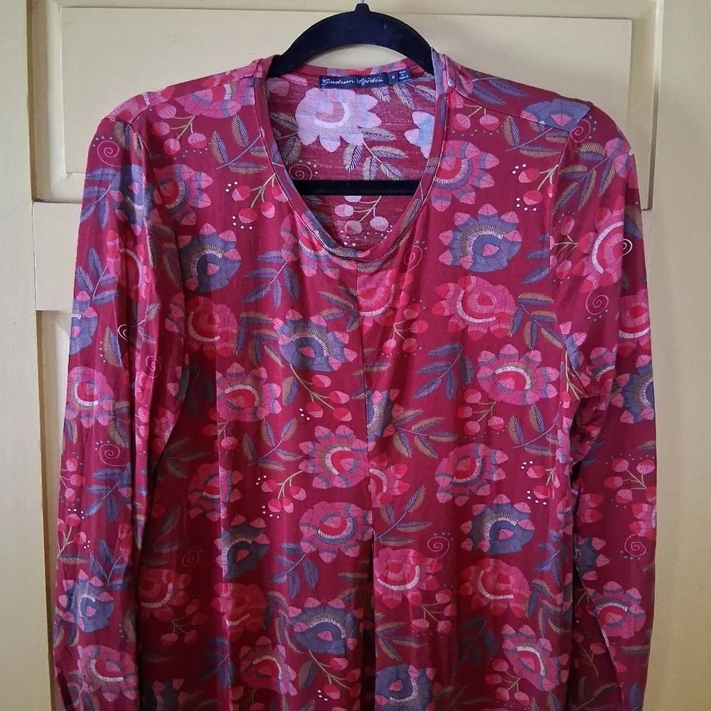 Gudrun Sjoden Vibrant Abstract Floral Burgundy Red Long Sleeve Dress - Picture 2 of 12